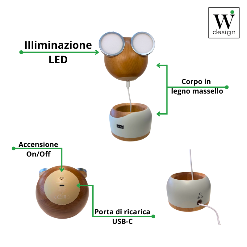 Mr Watt bianca lampada d'appoggio in legno ricaricabile