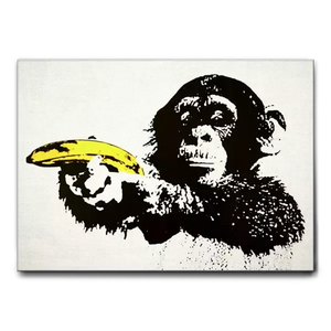 QUADRO BANKSY SCIMMIA PISTOLA GIALLA
