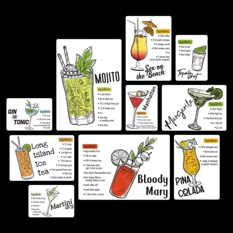 Cocktail Ingredienti Quadri set 10 pannelli