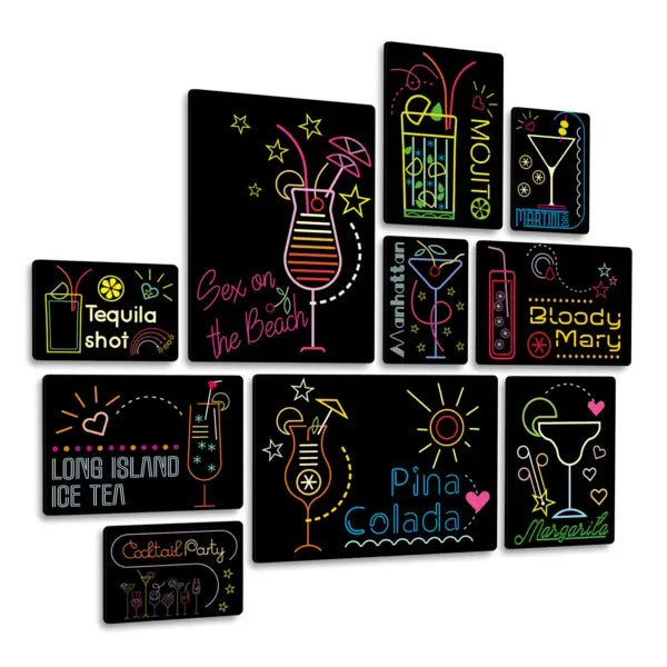 Cocktail Neon Quadri set 10 pannelli