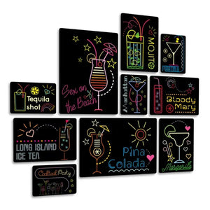 Cocktail Neon Quadri set 10 pannelli