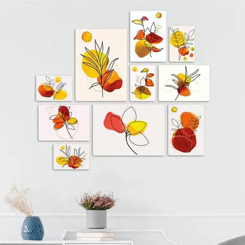 Floreali Arancione Quadri set 10 pannelli