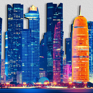 Qatar Notte Skyline Fotografico Sagomato