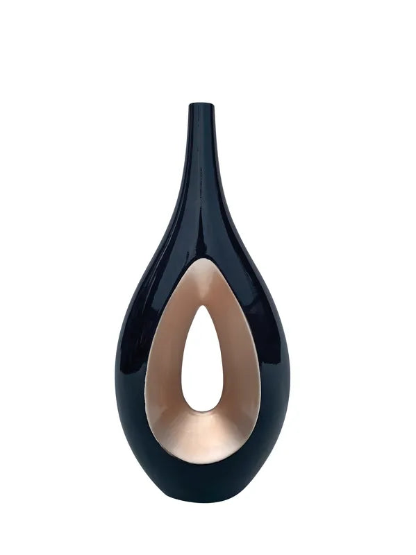 Vaso Goccia Alto Nero in Ceramica Laccata