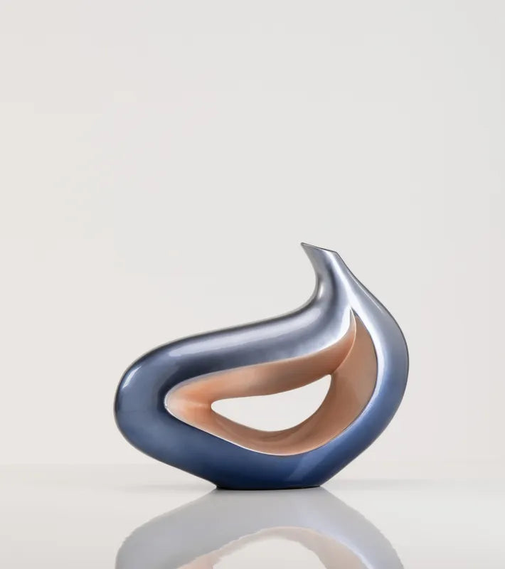 Vaso Ricciolo Basso Blu in Ceramica Laccata